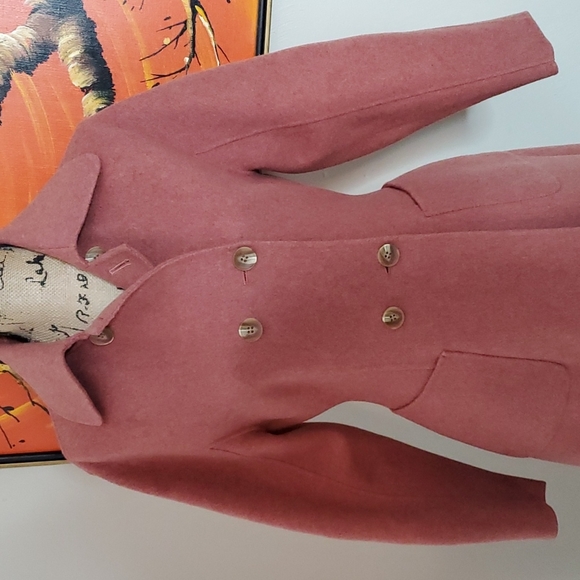 Asm Anna 50s Inspired Wool Blend Blush Red Fit and Flare Long Overcoat - Picture 6 of 10